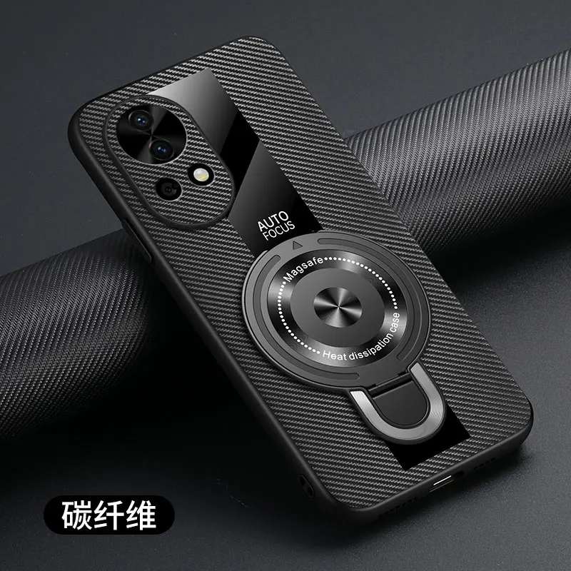 Luxury Magnetic Ring Holder Case - Premium Shockproof Cover with Plexiglass, PU Silicone, and Sheepskin Leather Elements