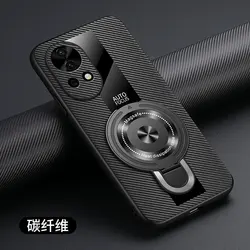 Luxury Magnetic Ring Holder Case - Premium Shockproof Cover with Plexiglass, PU Silicone, and Sheepskin Leather Elements for Huawei nova 13 (Carbon Fiber Pattern)