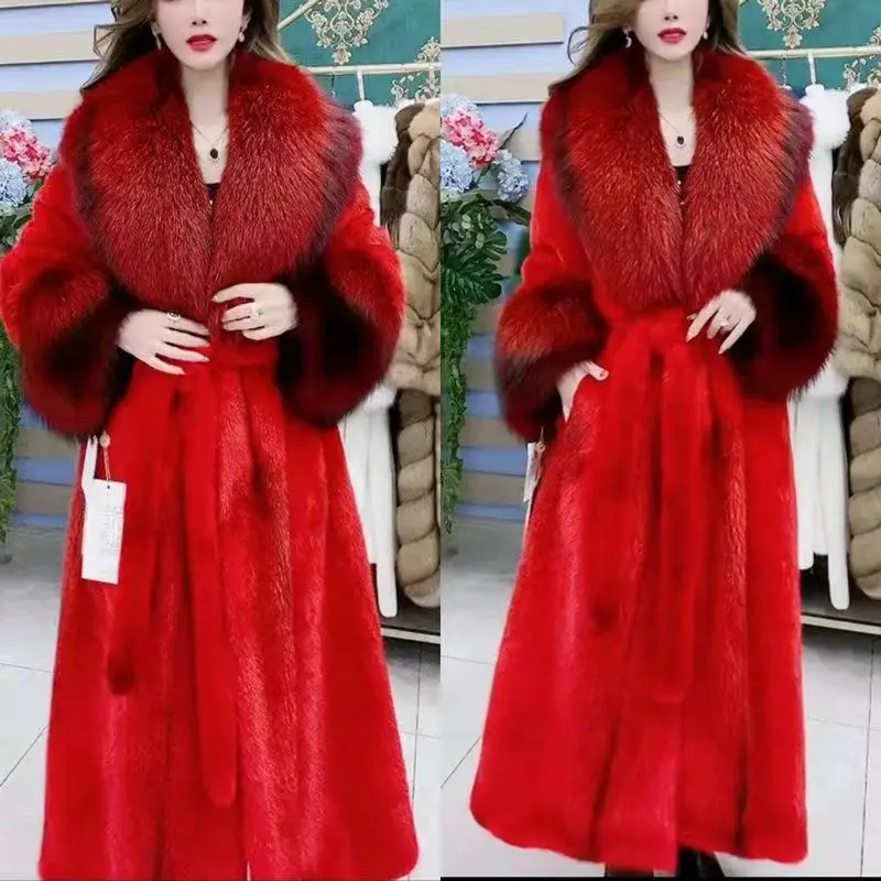 High-End Women's Coat 2023 Winter Clothes New Fashion Imitation Mink Socialite Loose-fit Elegant Long-sleeve Lady Furry Jacket