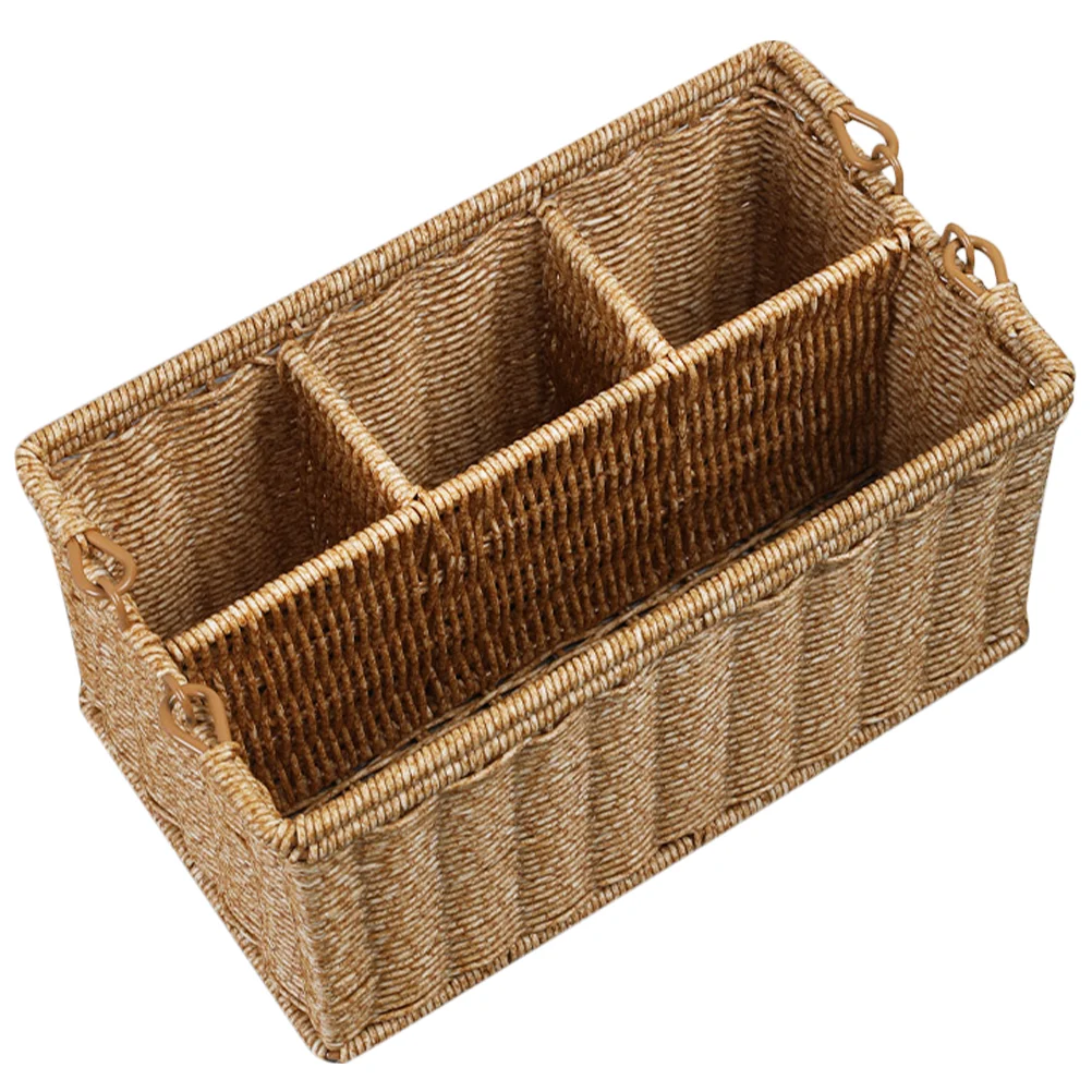 

Tool Basket Woven Storage Bins Sundries Organizer Imitation Rattan Baskets Desktop Large for Decor