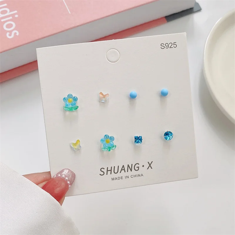 Colorful Ceramic Ears Stud Earrings Set Heart Flower for Women Korean Style Girls Cute Elegant Party Jewelry 2024 New