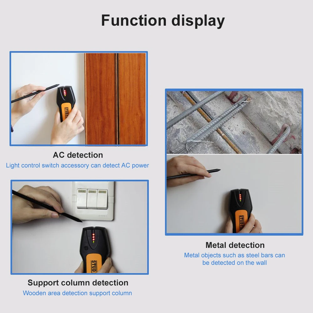 Wall Scanner Metal Detector Metal Wood Stud Finder AC Live Wires Copper Finder Depth Tracker Electric Detection Instrument 6