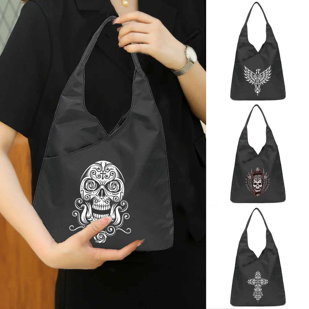 

Skull Series Print Handbag for Girl Tote Bag Soft Environmental New Cosmetic Storage Reusable Harajuku Style Small Sundries Bag