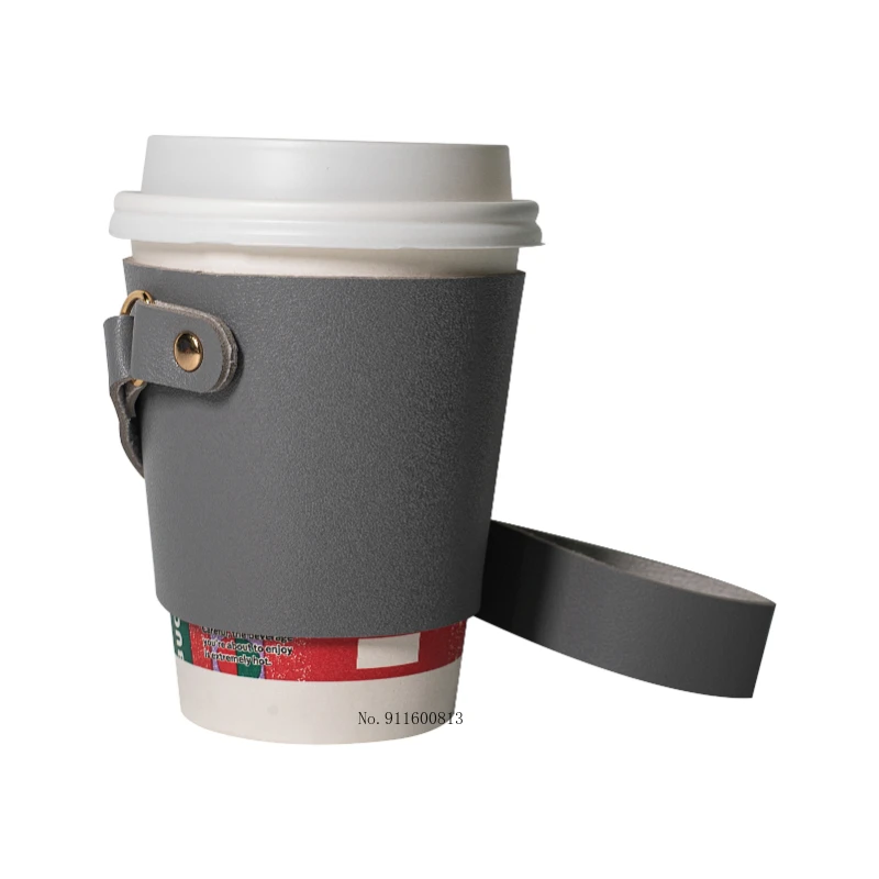 Multicolor Outdoor Milk Tea Portable Cup Holster PU Leather Coffee Cup  Cover Removable Chain Reusable Cup Sleeve Drinks Holder