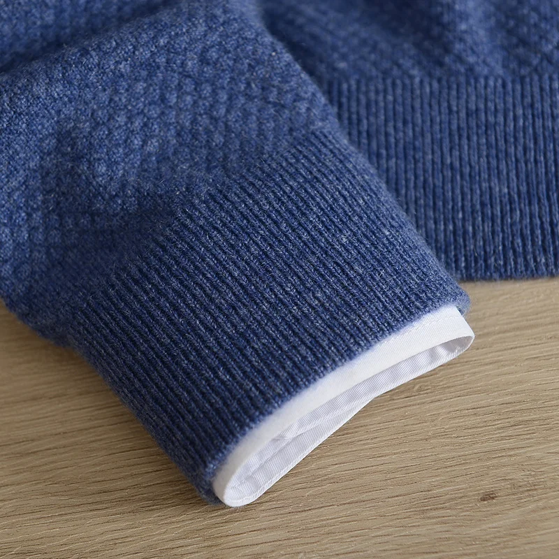 Pure cashmere sweater men's winter thickened solid color round neck jacquard sweater pullover button knitted pullover casual