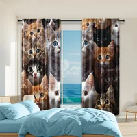 2 pcs, versatile polyester transparent curtains for home decoration Cute Cats for use in bedrooms and living rooms 1