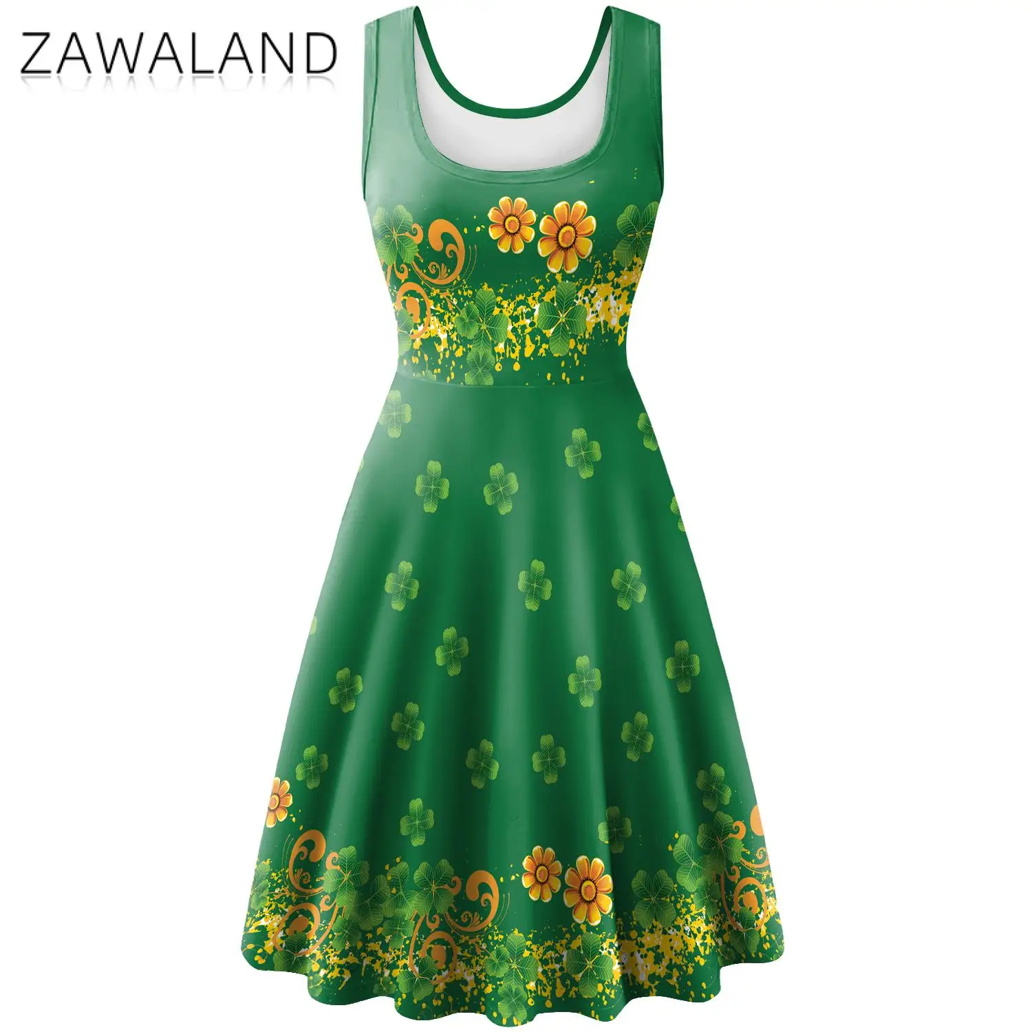 

Зеленое платье Zawaland на День Святого Патрика для женщин, сексуальный сарафан без рукавов с 3D принтом, праздничная одежда для взрослых, карнавальный костюм