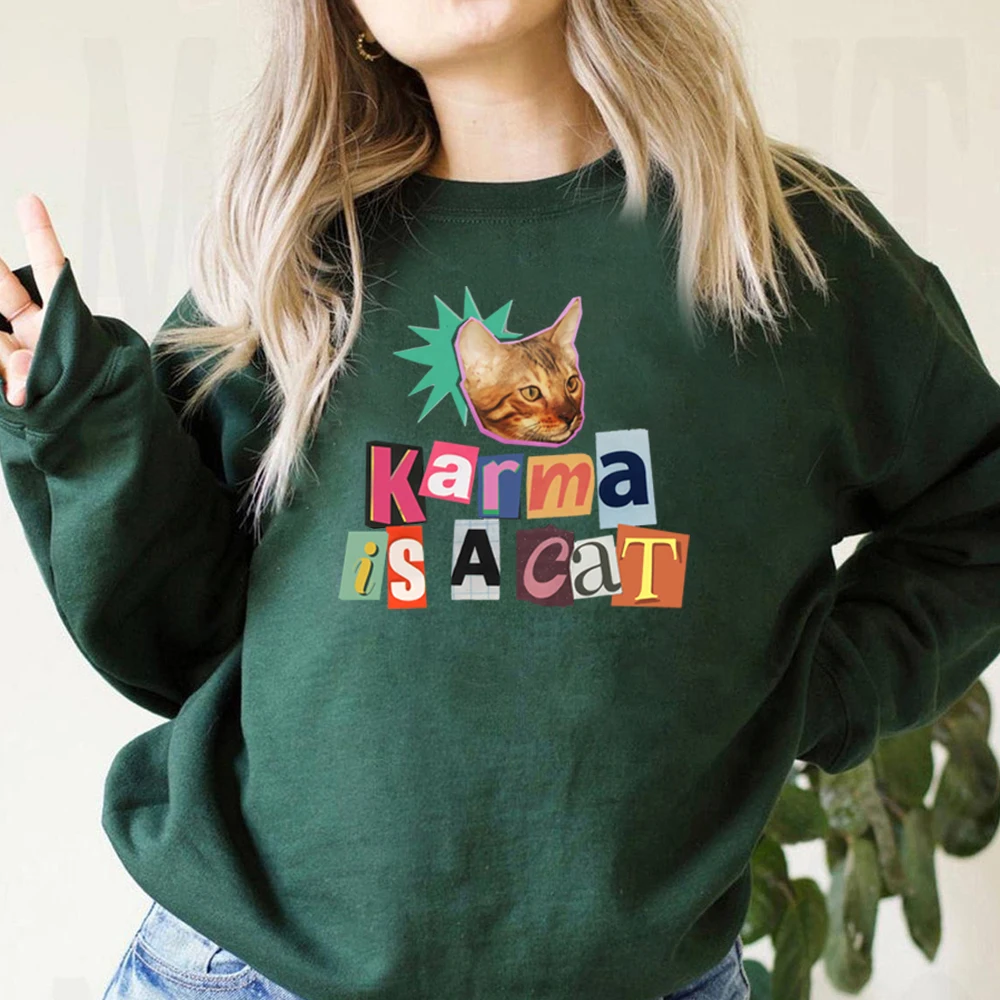 

Cute Karma Is A Cat Sweatshirt Meet Me At Midnight Hoodie New Album Midnight Inspired Jumper Karma Sweatshrits Cat Mom Gift