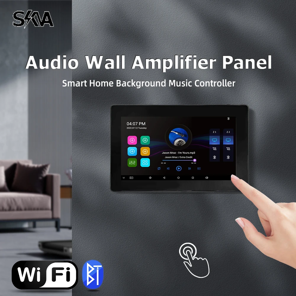 Home Wall-mounted Amplifier with Bluetooth WiFi 7inch Touch Screen Dual Audio Zone Sound Amp Video Player Consumer Electronics for 3 7inch ls037v7dw01 lcd screen display touch screen digitizer fully tested