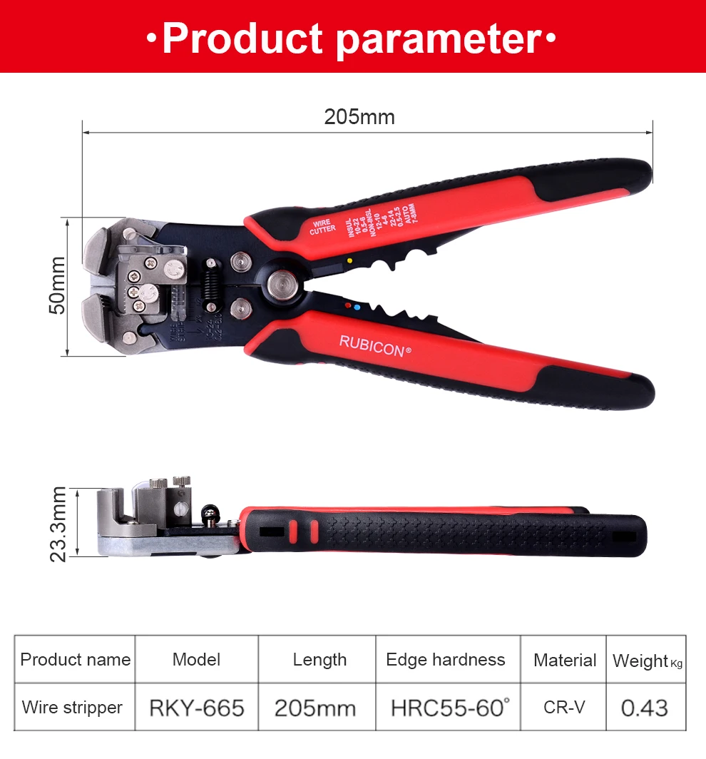 TICONN Herramienta pelacables automática, cortadores de alambre 3 en 1,  alicates para electricista, para pelar cables de 24 a 10 AWG (azul)