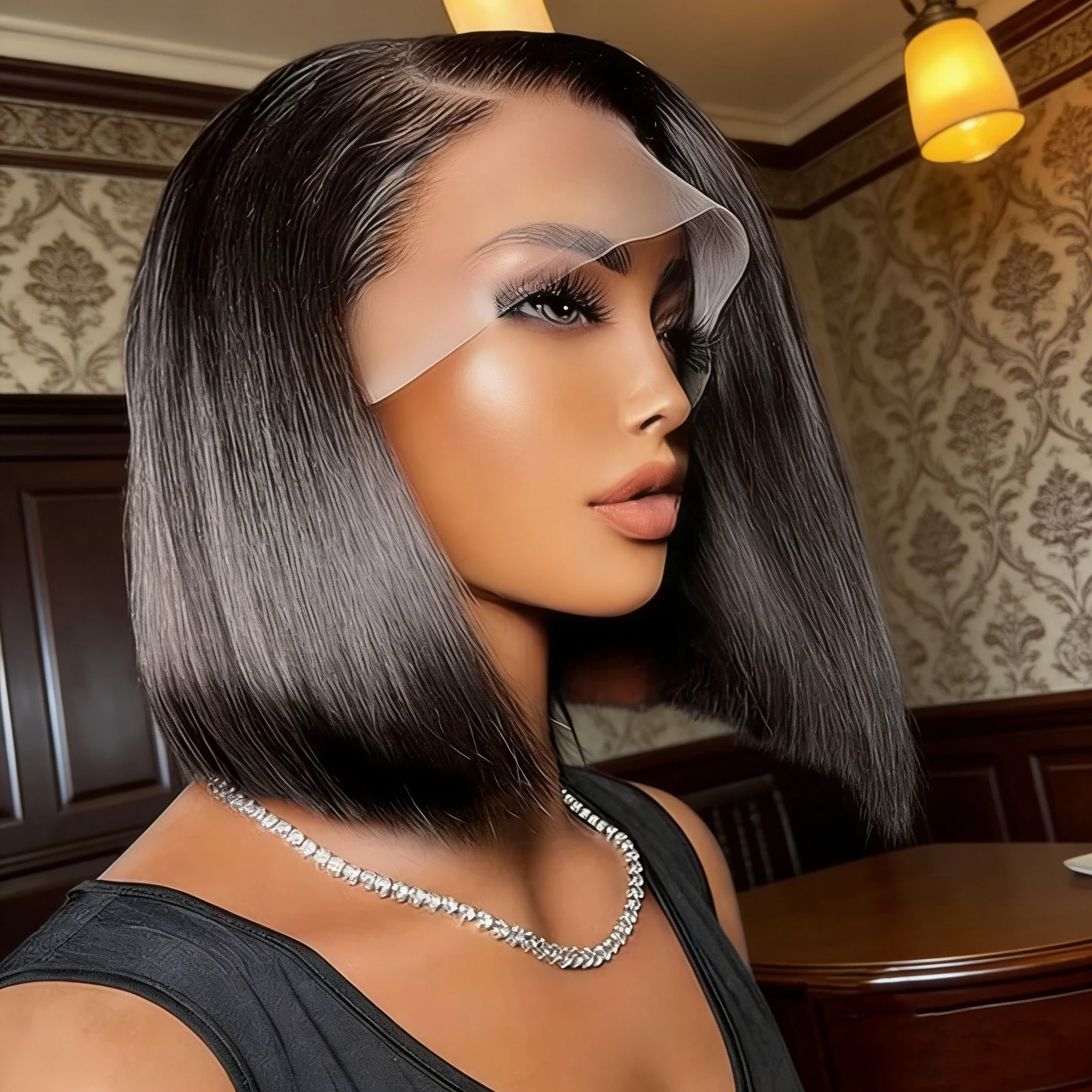 13x6 HD Lace Frontal Short Bob Wig Bone Straight Glueless Pre Cut 5x5 Closure Wig Ready to Wear 100% Human Hair Wig Preplucked