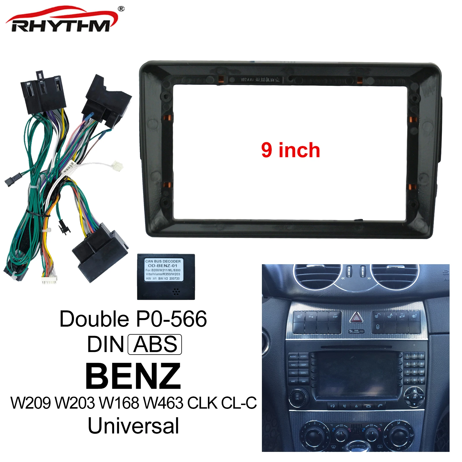 9 Inch Car Fascias for Universal Benz W209 W203 W168 W463 CLK CL-C Car Radio Frame Canbus Cable Audio Dashboard Accessory Tools