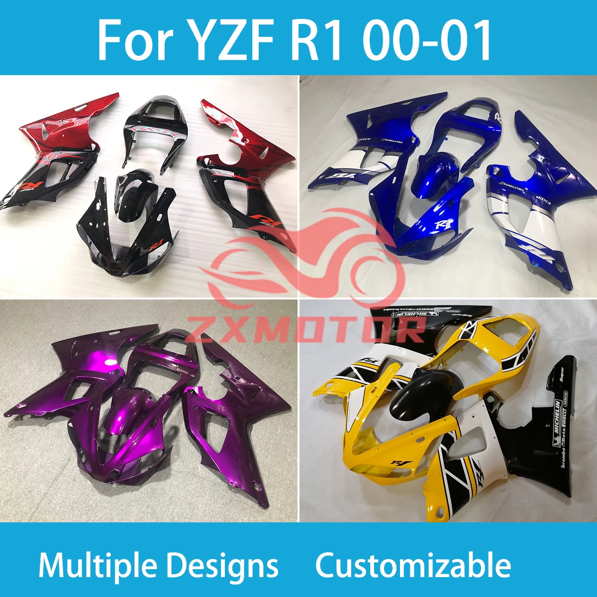 

Премиум Обтекатели для Yamaha YZF R1 2000 2001 ABS пластиковый впрыск послепродажный мотоцикл настраиваемый комплект обтекателей R 1 00 01