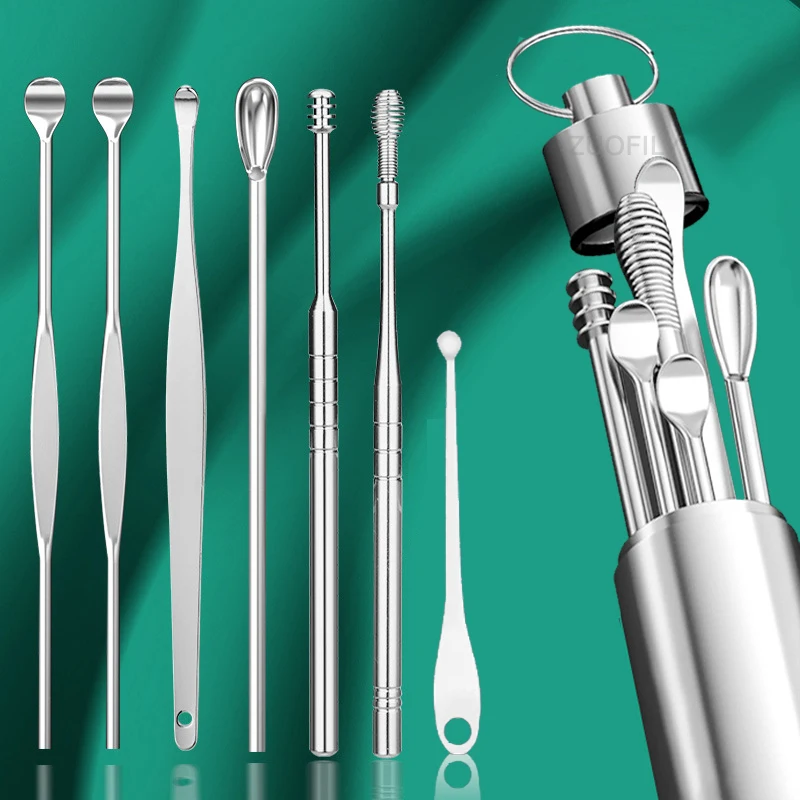 6/7 Piece Set Of Stainless Steel Earwax Collector Spiral Turn Ear Pick Ear Pick To Clean The Portable Cleaning Tool