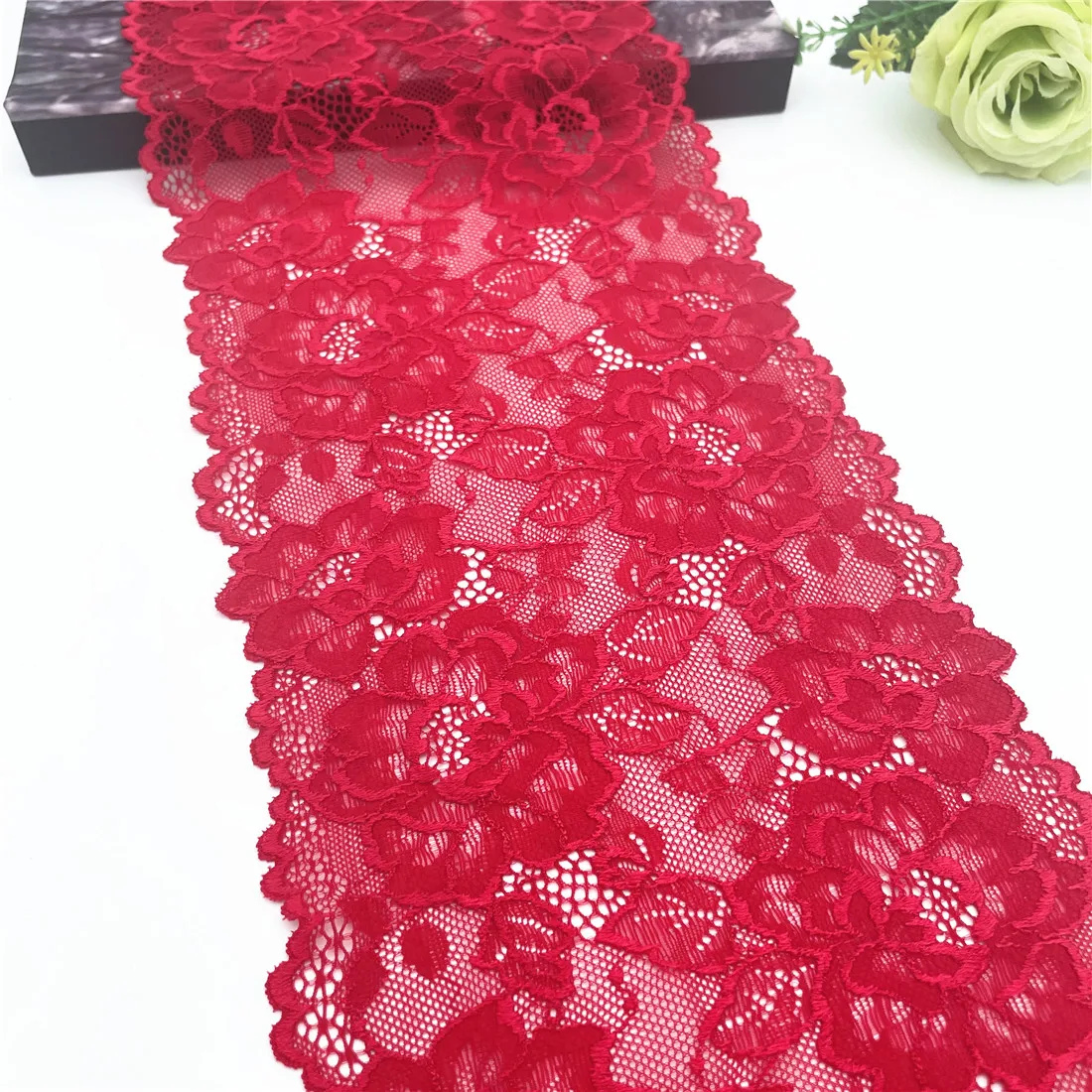 3y/lot Width 17.60cm Red Burgundy Elastic Stretch Lace Trim 1