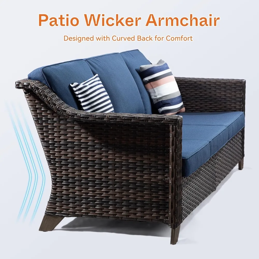 Patio Sofa, All Weather Outdoor Rattan Wicker 3-Seat Sofa High Back Couch with Premium Cushions for Garden Backyard Porch 6