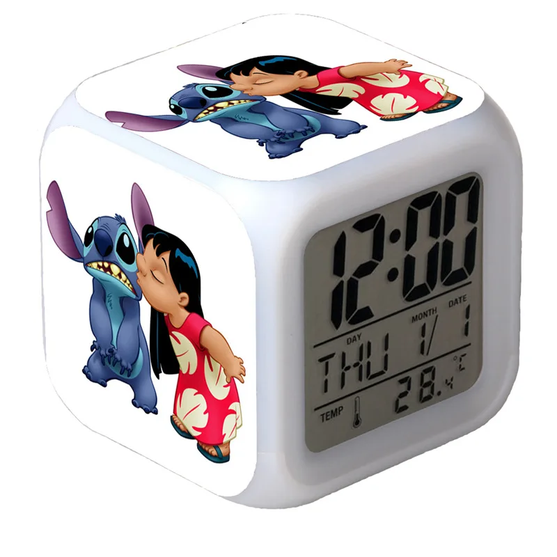 Stitch & Angel Design Reloj despertador digital con forma de cubo