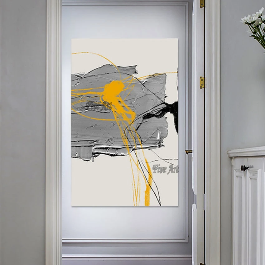 

Palette Knife Painting Canvas Picture Frameless Decor Modern Textured Wall Art Black Gray Modern Abstract Acrylic Painting