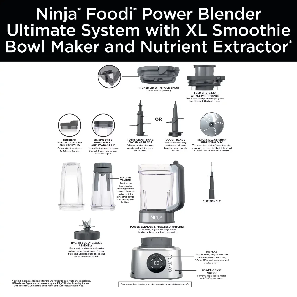 Ninja SS401 Foodi Power Blender Ultimate System with 72 oz Blending & Food  Processing Pitcher, XL Smoothie Bowl Maker - AliExpress