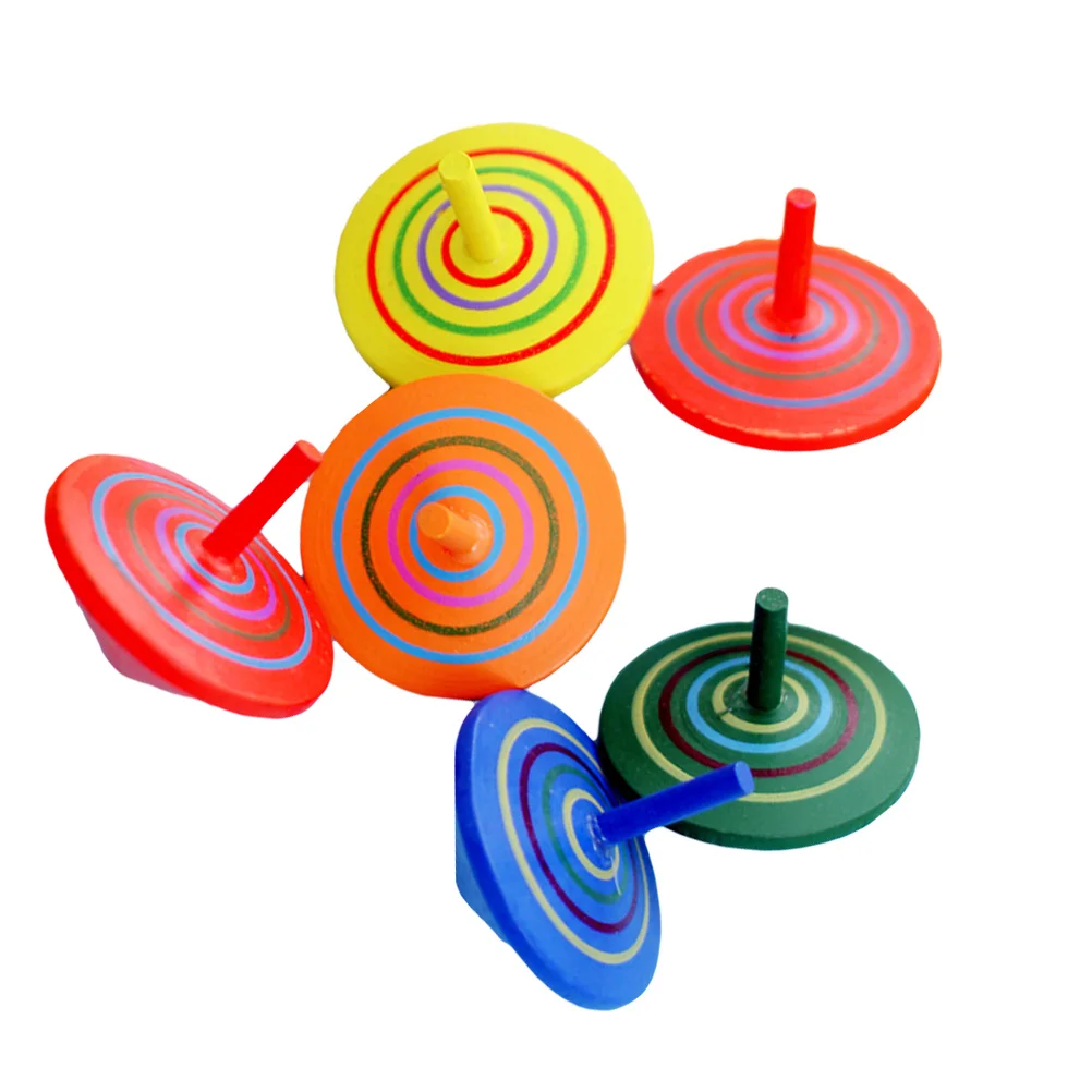 

12 Pcs Painted Wooden Tops Funny Peg-top Educational Craft Gift Toys for Kids Children (Random Color)