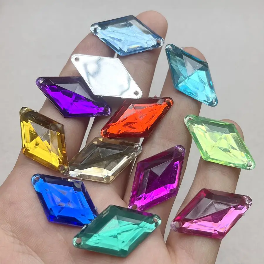 20개 18x30mm 다이아몬드 더블 홀 봉제 라인스톤 의류 장식에 적합 DIY 쥬얼리 생산 장식