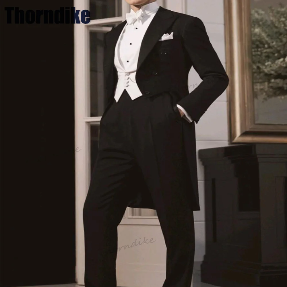 

Thorndike индивидуальный черный мужской костюм, официальный длинный костюм, комплект для мужчин, Свадебный мужской смокинг, однобортный костюм для мужчин
