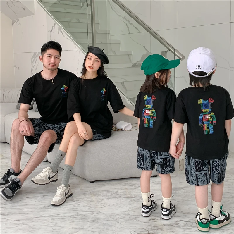 

Summer Family Clothes for Mum Dad Son and Daughter Short Sleeve T-shirt for Lovers Summer Suits for Sisters and Brothers New