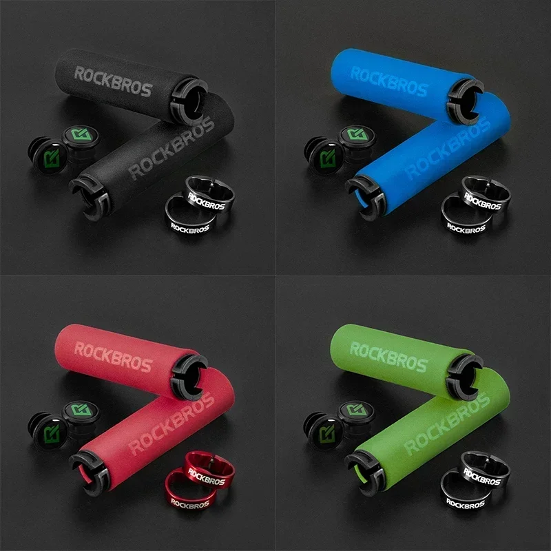 Bicycle Handlebar Grips Bicycle Accessories ROCKBROS Sponge MTB Grips With Dust Plug Ultralight Bicycle Handlebar Cover Anti-skid Cozy Bike Handle Alloy Cycling Accessories