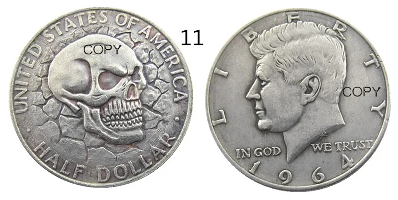 Fk(11) Hobo Creative 1964 Franklin Silver Half Dollar Skull Zombie Skeleton Intagliato A Mano Placcato Argento Placcato Argento Copy Coins