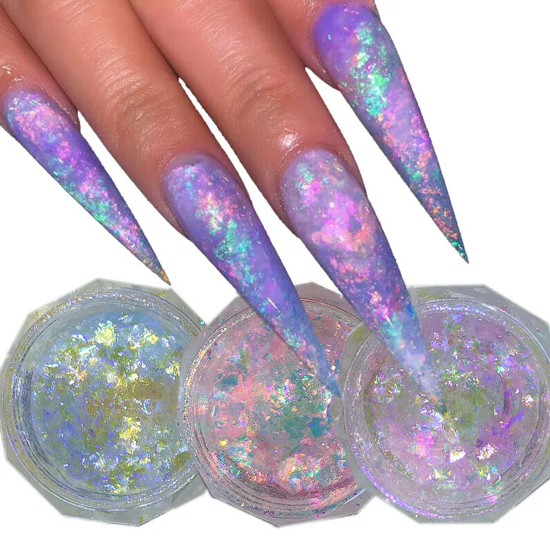 1 Barattolo Ice Crystal Snow Velvet Nail Glitter Powder Opal Aurora Chrome Dust Ultra Thin Rainbow Holographic Mirror Powder Manicure