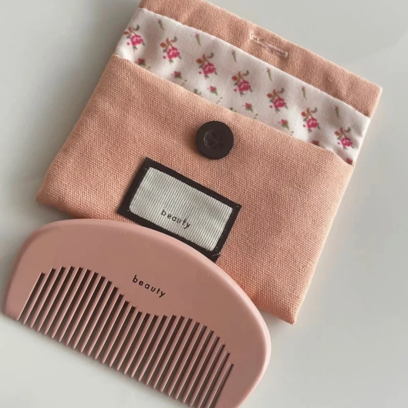

Kawaii Pink Exquisite Small Wooden Comb + Limited Fragmented Flower Storage Bag Travel Portable Women's Hair Brush Styling Tool