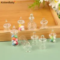 1Pc 1:12 Dollhouse Miniature Clear Glass Jar Candy Bean Storage Bottle Tiny Jar With Cover DollHouse Kitchen Decor Accessories 1