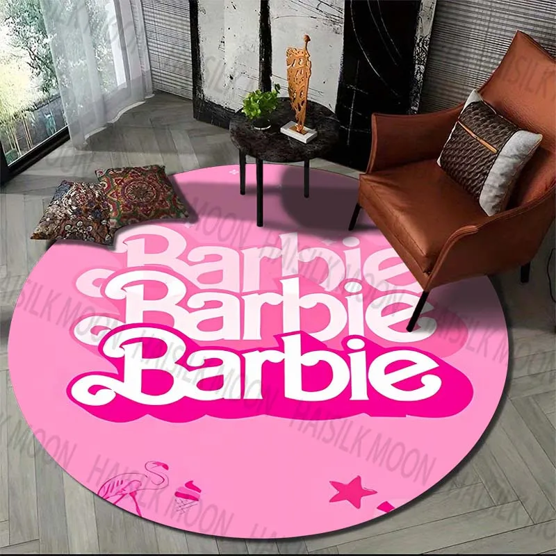 Barbie Cartoon HD Printed Round Carpet for Living Room Circle Pink Rugs Camping Picnic Mats Flannel Anti-Slip Rug Yoga Mat Gifts