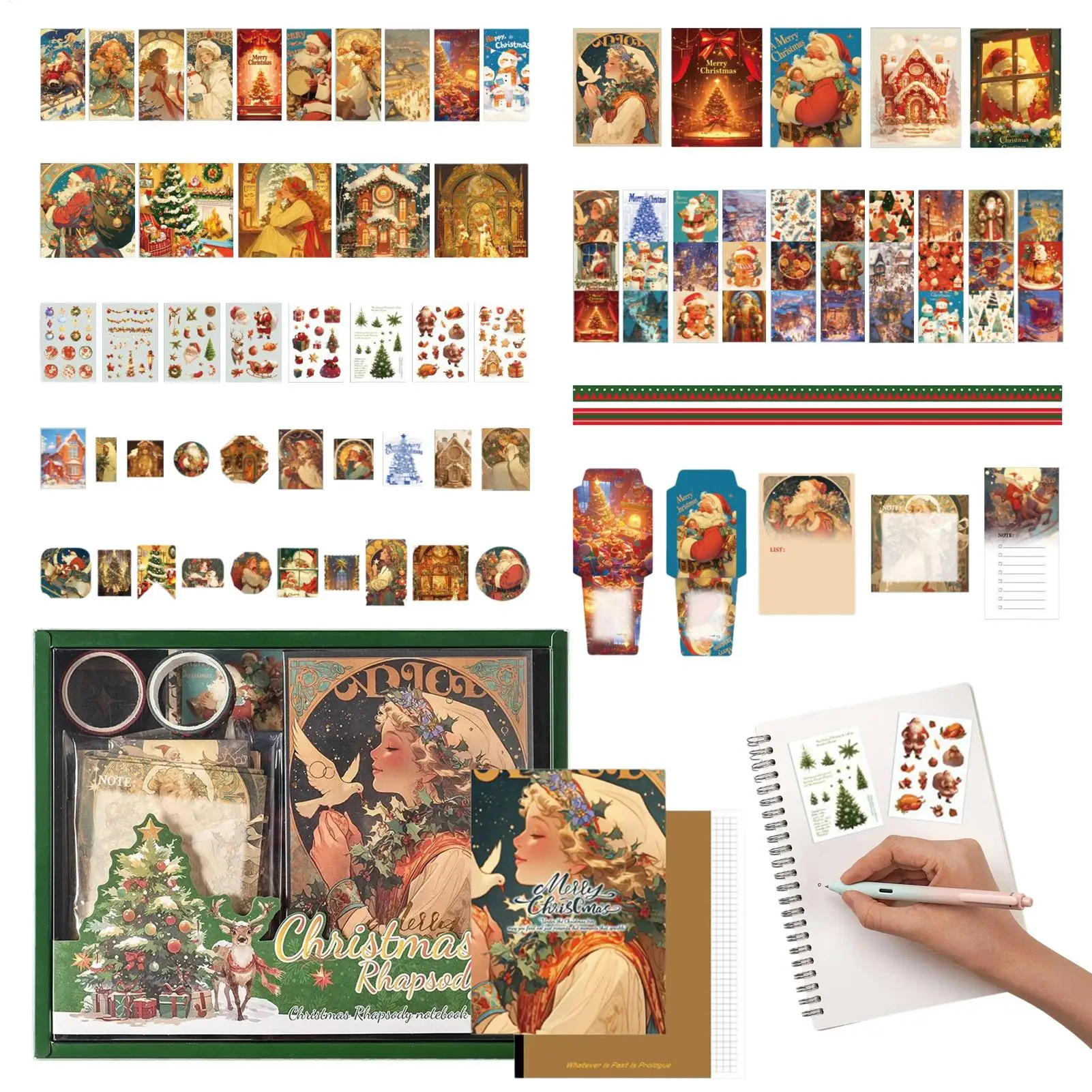 Christmas Stickers for Crafts with Notebook Christmas Theme Stickers with Sticky Notes Holiday Decals Kit for Decoration Diary