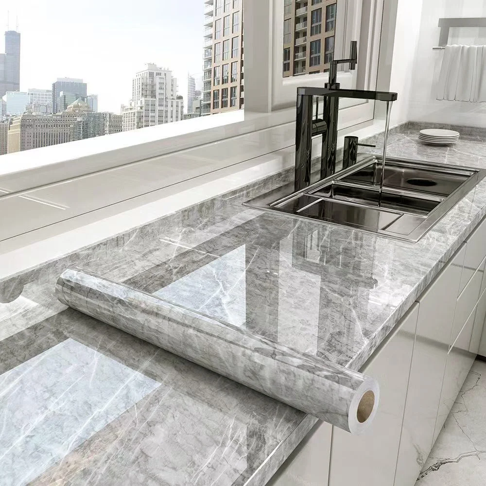 40cm Marble Self-adhesive Wallpaper Bathroom Kitchen Cabinet Countertop Contact paper PVC Waterproof Wall Stickers 4