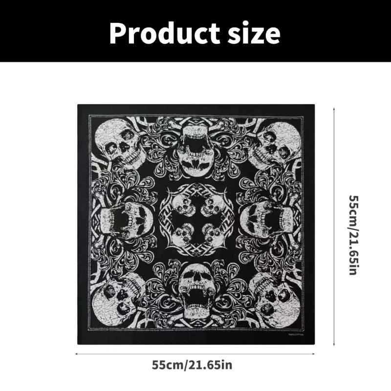 Skull Digital Print Headscarf Cotton Bandanas Hiphop Head Scarf Music Festival Headwrap Cycling Dancing Handkerchief 3