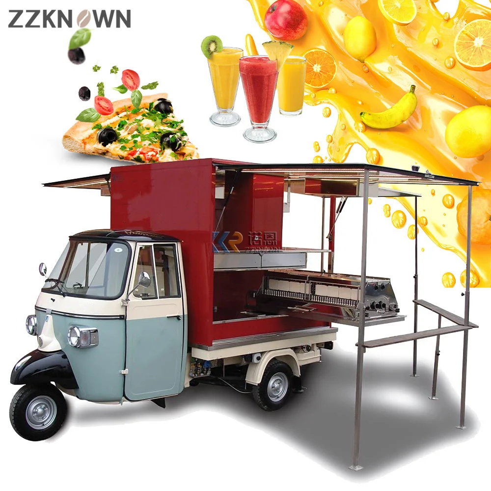 Electric Motorized Tricycles Coffee Piaggio Ape Pizza Food Truck Fabricacion Juice Ice Cream Van Sweet Candy Cart with Gulf Wing