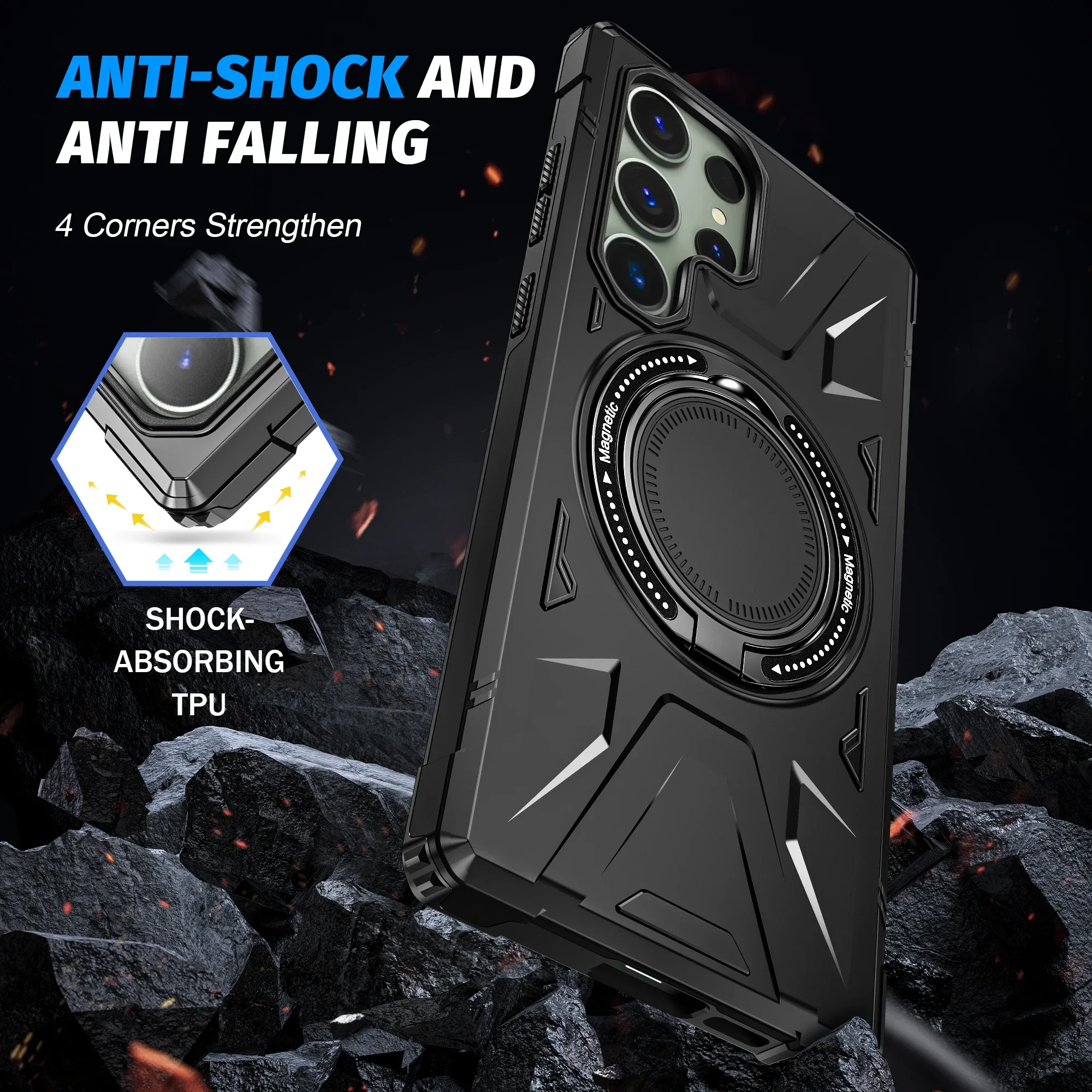Magnetic Ring Holder Protective Stand Case with Kickstand Feature