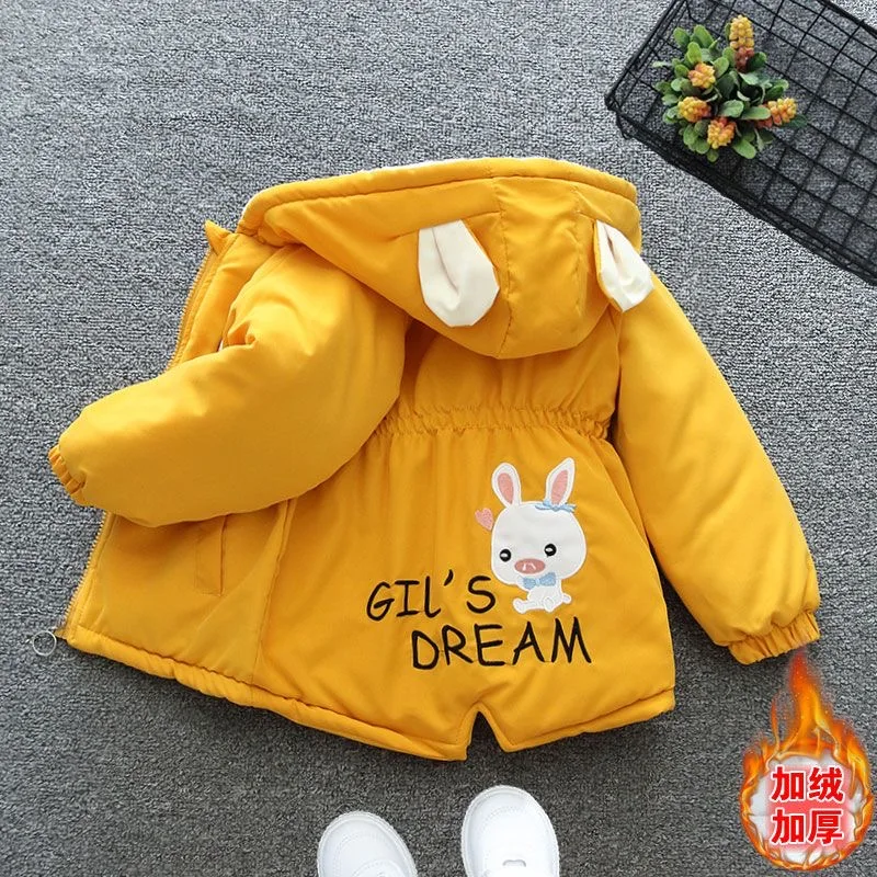 소녀용 토끼 자수 재킷, 따뜻한 코트, 두꺼운 바람막이 겉옷, 생일 선물, 어린이 옷, 2024 가을, 겨울