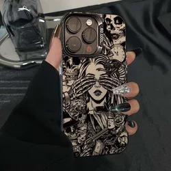 Zwart Skull Girls Matte Telefoonhoes - Edgy Design Beschermende Achtercover