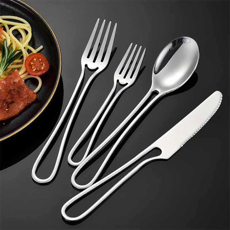 Creative Handle Stainless Steel Picnic Cutlery Set Knife Spoon Fork Teaspoon Portable Tableware Novel Kitchen Accessories