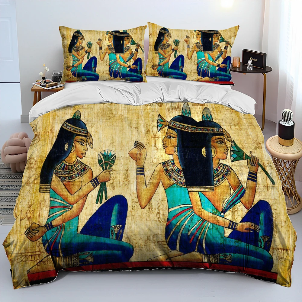 Egyptian Mythology Pharaoh Hieroglyphic Bedding Set,Duvet Cover Bed Set Quilt Cover Pillowcase,King Queen Size Bedding Set Adult - Image 3