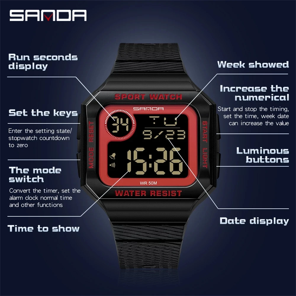 2023 SANDA New Men's Watches Sport Military Watch Shock Resistant Waterproof Digital Wristwatch for Men Clock relogio masculino
