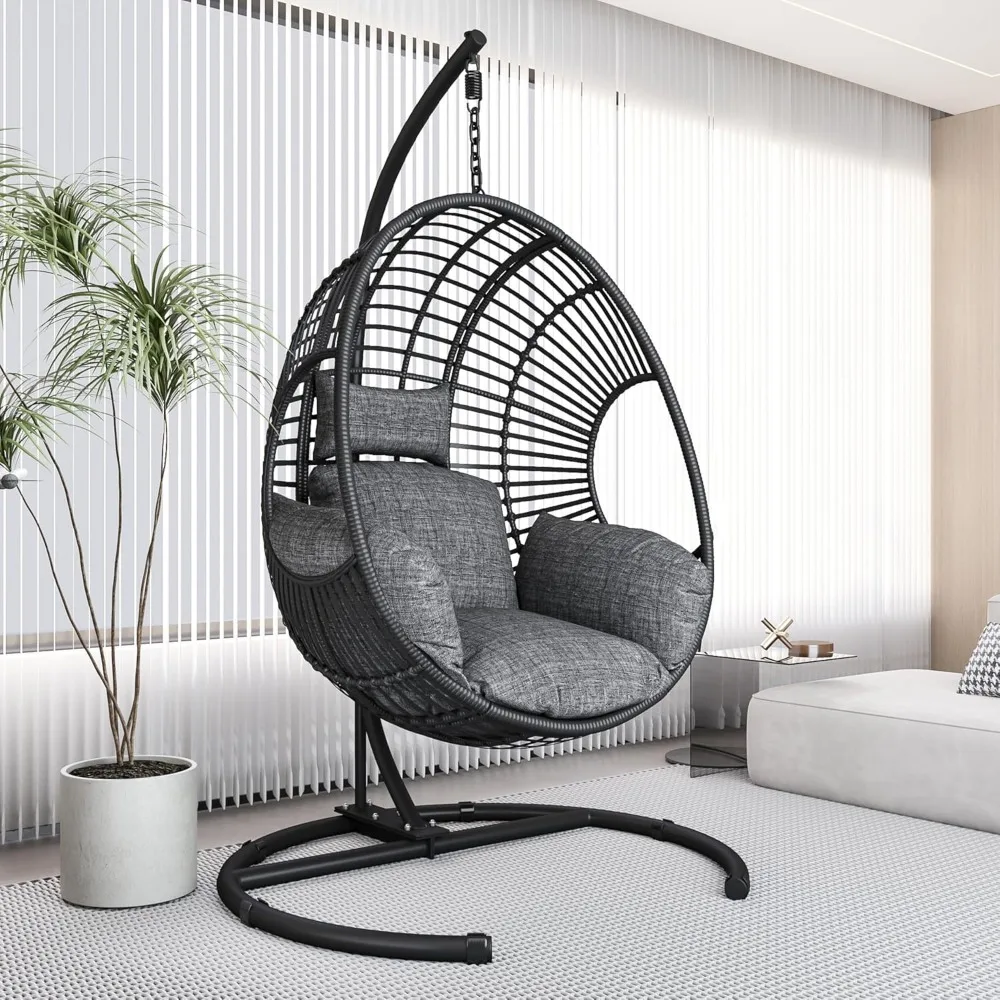 Hanging Egg Chair with Stand - Egg Swing Chair Outdoor Indoor Patio Wicker Chair Swing Hammock Egg Chairs 400lbs Capacity 4