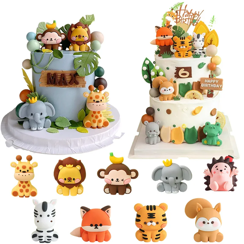 JeVenis Luxe Jungle Baby Dieren Cake Decoratie Wild One Safari Cake Decoratie Giraffe Olifant Leeuw Tijger Jungle Dieren Verjaardagsfeestje