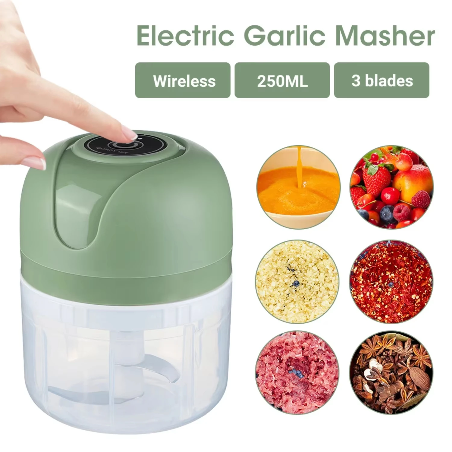 Electric Garlic Grinder 260ML Portable Mini Rechargeable Meat Grinder Vegetable and Fruit Blender Household Kitchen Tool Grinder 3