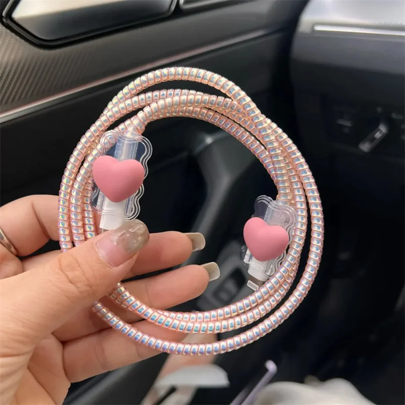 아이폰 맥북용 투명 실리콘 충전 보호 케이스, 한국 3D 러브 하트 충전기 커버, 충전기 슬리브 액세서리, 30W-35W