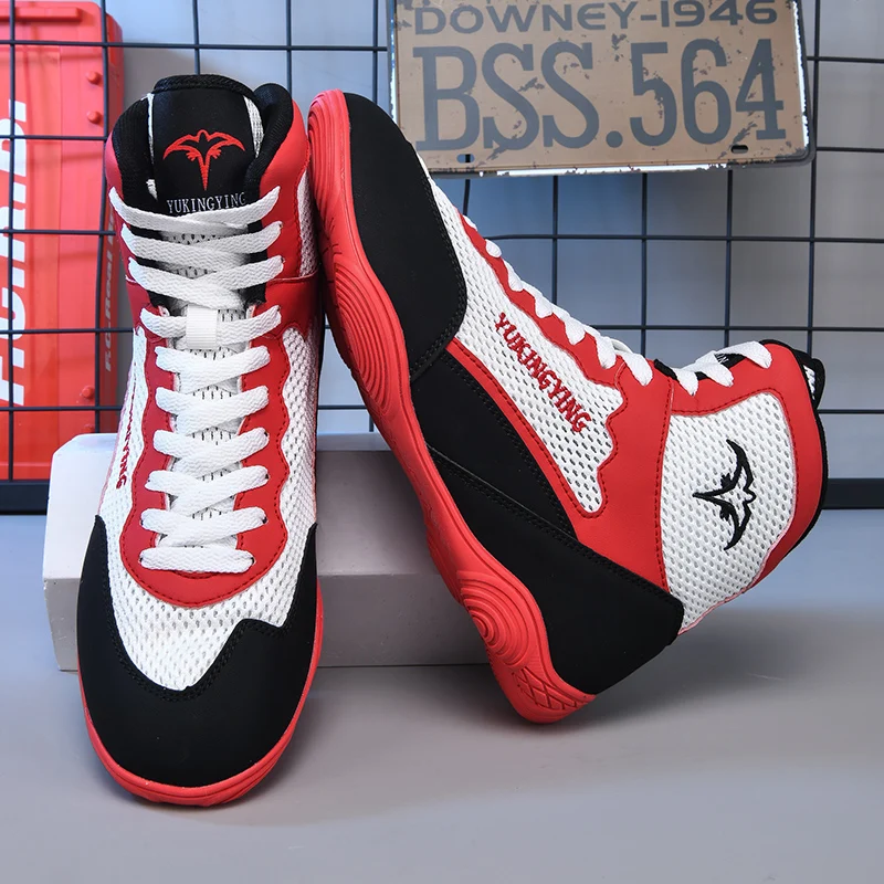Men's High Top Wrestling Shoes Squat Training Shoes Breathable Gym Training Fighting Boots Anti-skid Boxing Sneakers