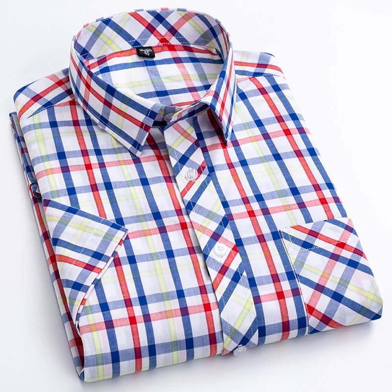2024 Summer  Regular Fit Classic Young Cotton Plaid Short Sleeve Shirts For Men Plus Size  England  Style Shirts Man's Clothing 3