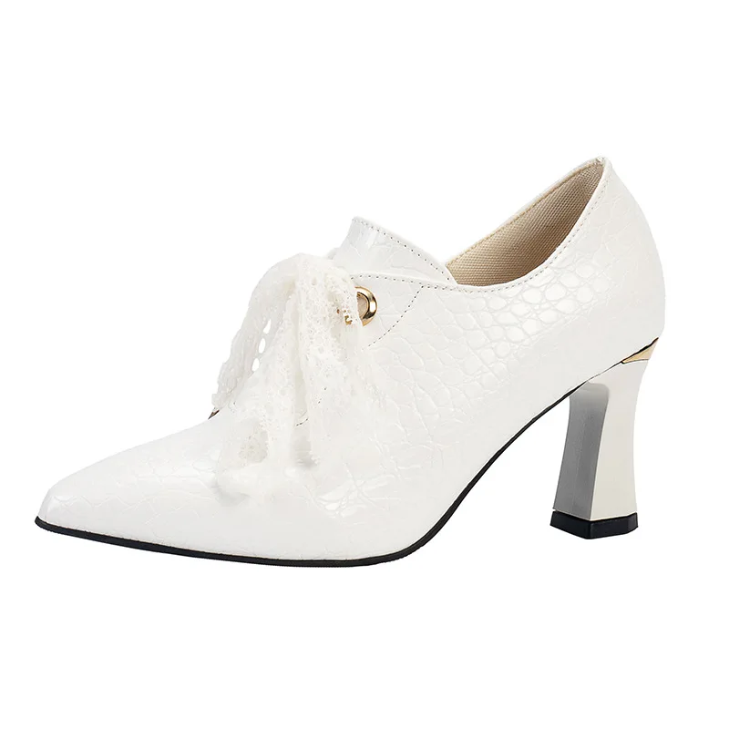 

Женские модные сексуальные туфли на высоком каблуке 2023, женские туфли на толстом каблуке, туфли с острым носком, женские туфли на шнуровке